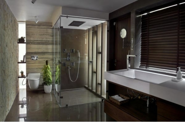 A Serene Composition of Glass, Stone, and Greenery