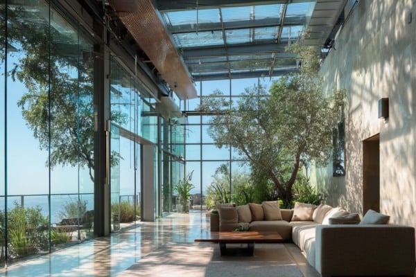 Blue glass brings visual lightness and contextual harmony