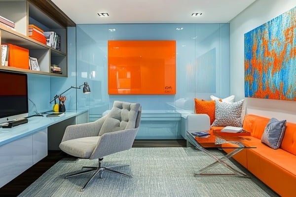 Blue-coloured Lacquered Glass Wall