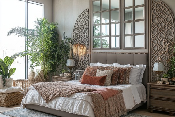 Bohemian Bedroom with Mirrors