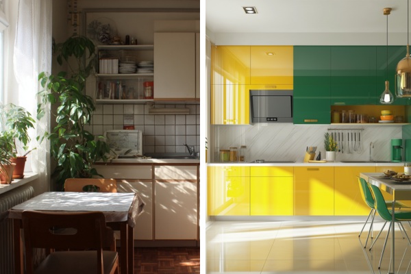 Bold and Vibrant Lacquered Glass Kitchen Shutters.