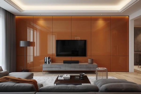 Bold lacquered glass accent wall