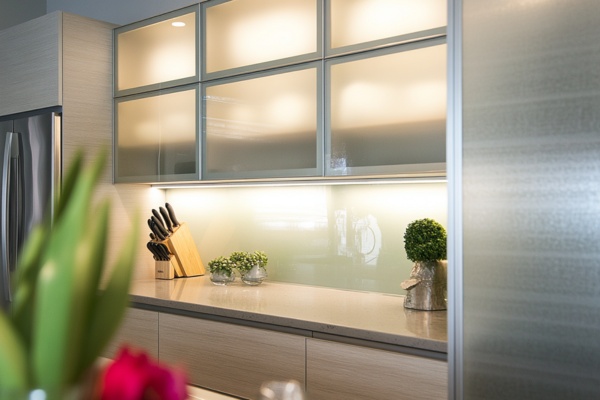 Cabinets with Frosted Glass small kitchen design