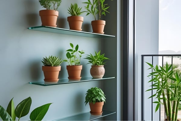 Floating glass shelves