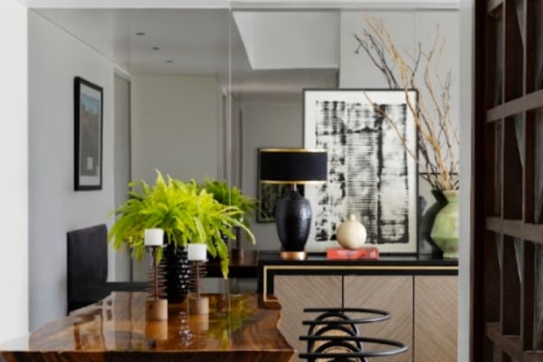 Full-wall tinted mirror paneling