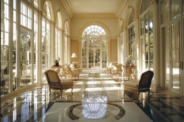 Glass Windows Reflect Opulence and Light