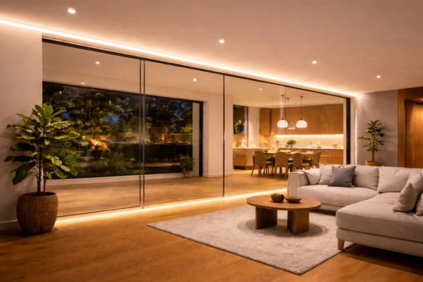 Glass doors with integrated lighting 