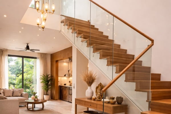 Glass staircases enhance light flow,