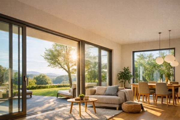 Glass windows and doors transform natural light into a defining element 