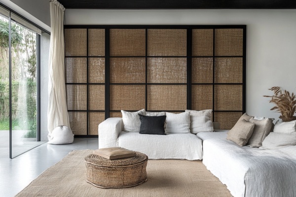 Glass-Framed Natural Fabrics Wall Panelling