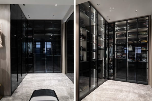 L-shaped glass wardrobe 