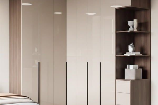 L-shaped lacquered glass wardrobe