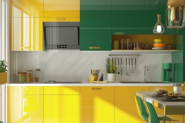 Lacquered Glass Colour Combination for Kitchen Cabinet Shutters