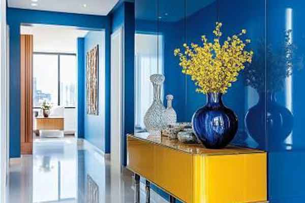 Lacquered Glass Foyer Design in Modern Living Room