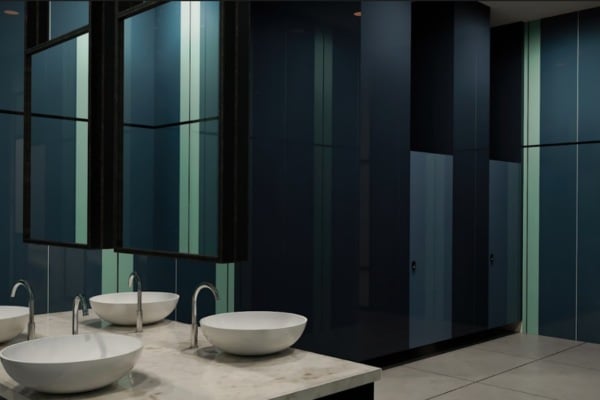 Lacquered Glass Wall Panels in Stripe Patterns for Bathrooms