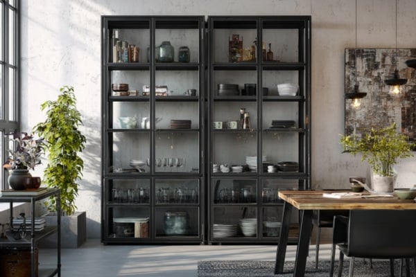 Metal frames and clear glass 