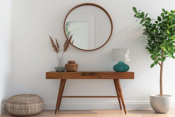 Mid-Century Foyer Design Idea with Mirror