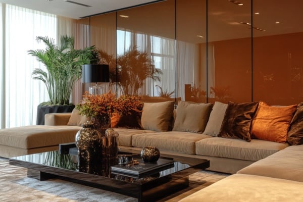 Mocha Mousse Lacquered Glass Wall Panelling