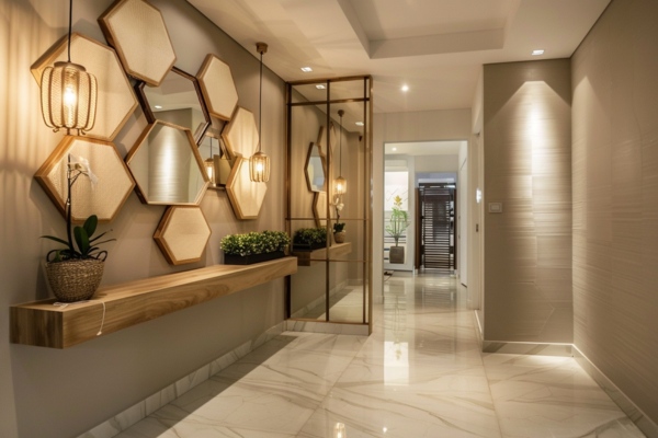 Modern Hexagon Wall Mirror Foyer Design