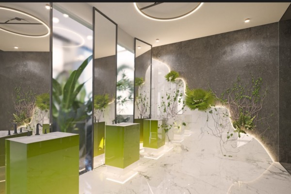 Modern and Hygienic Restrooms with Glass