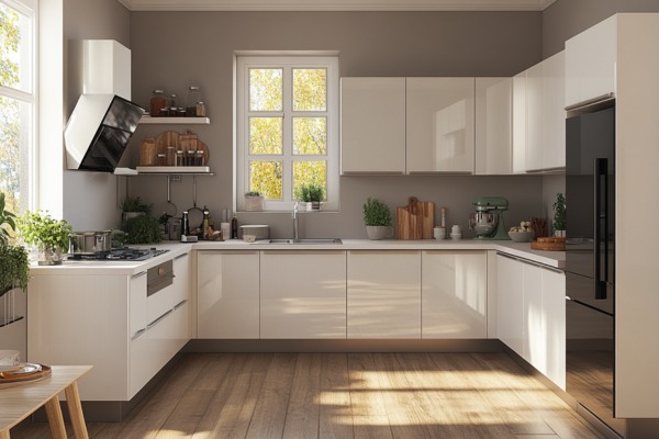 Pearl White Modular Kitchen Interior Design 