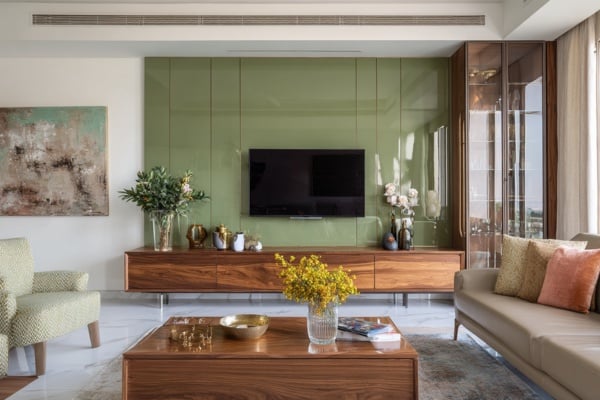 SGG Colormaxx Lacquered Glass TV Backdrop