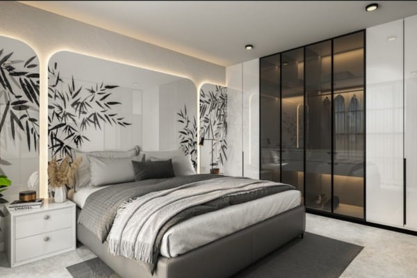 Sliding Wardrobe with Lacquered Glass and Tinted Glass