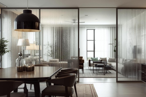 Sliding textured glass screens