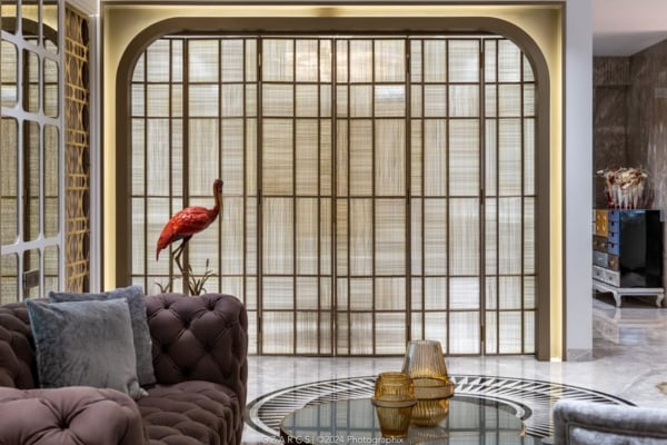 Textured Glass Partitions for Serene Pooja Space