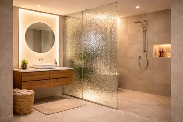 Textured glass transforms light into patterns,