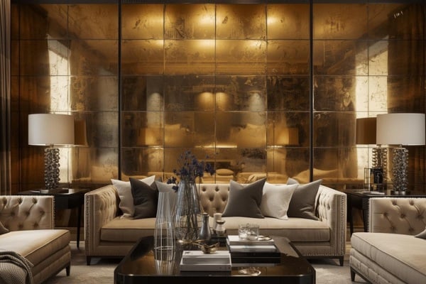 The gold distressed mirror wall