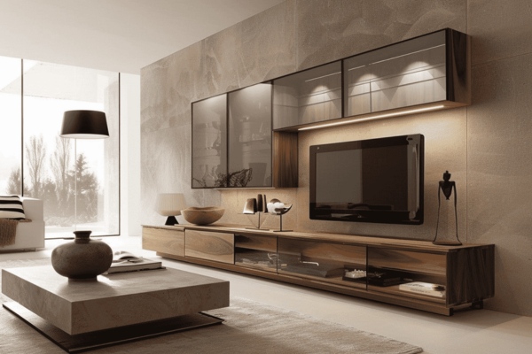 Tinted Glass TV Wall Storage Unit