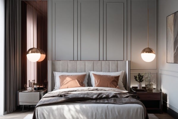 Tinted Mirror Panels in Headboard Design