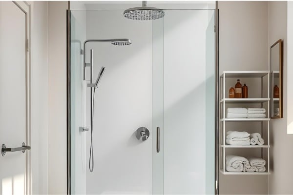 Toughened glass is the perfect material for high traffic areas like bathrooms