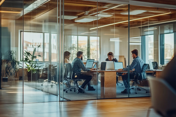 Frameless glass partitions for workspaces