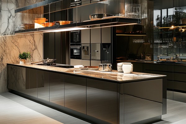 lacquered glass cabinetry