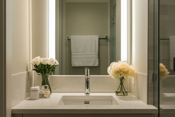 mirror-fronted cabinets