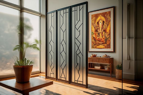 modern pooja room glass doors