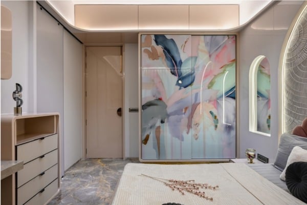 Pastel Tones and Digitally Printed Glass Shutters Create a Dreamy Haven