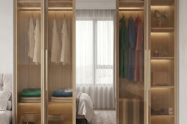 ribbed glass and mirror sliding wardrobes