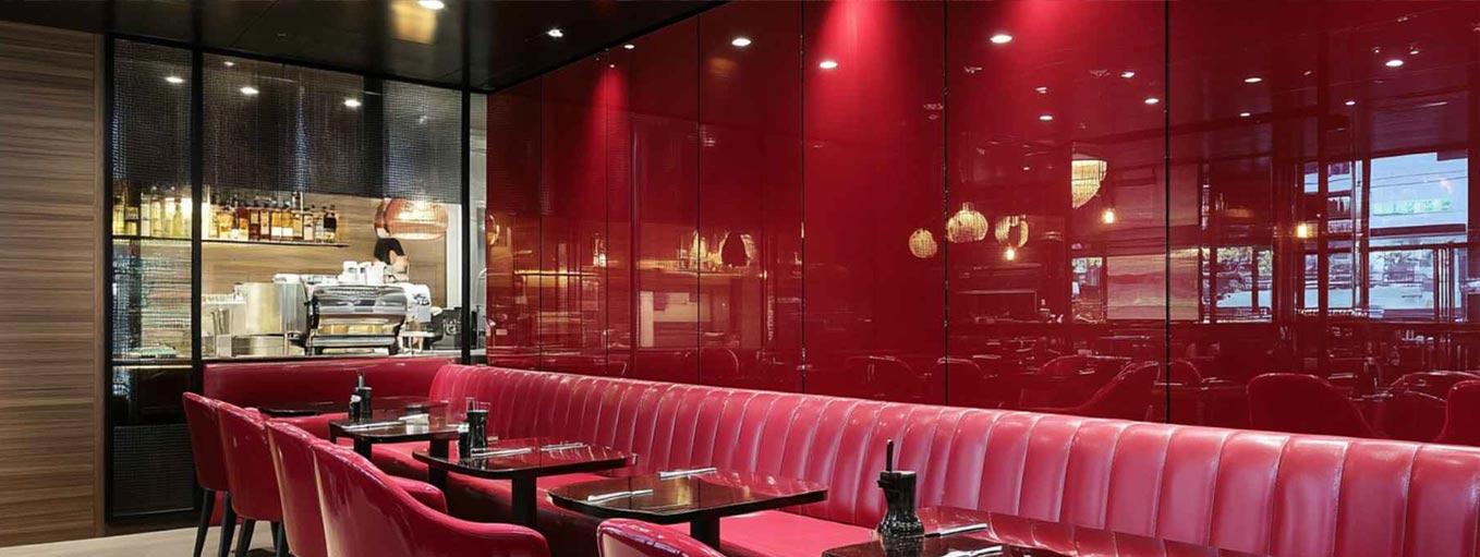 Lacquered glass wall panelling