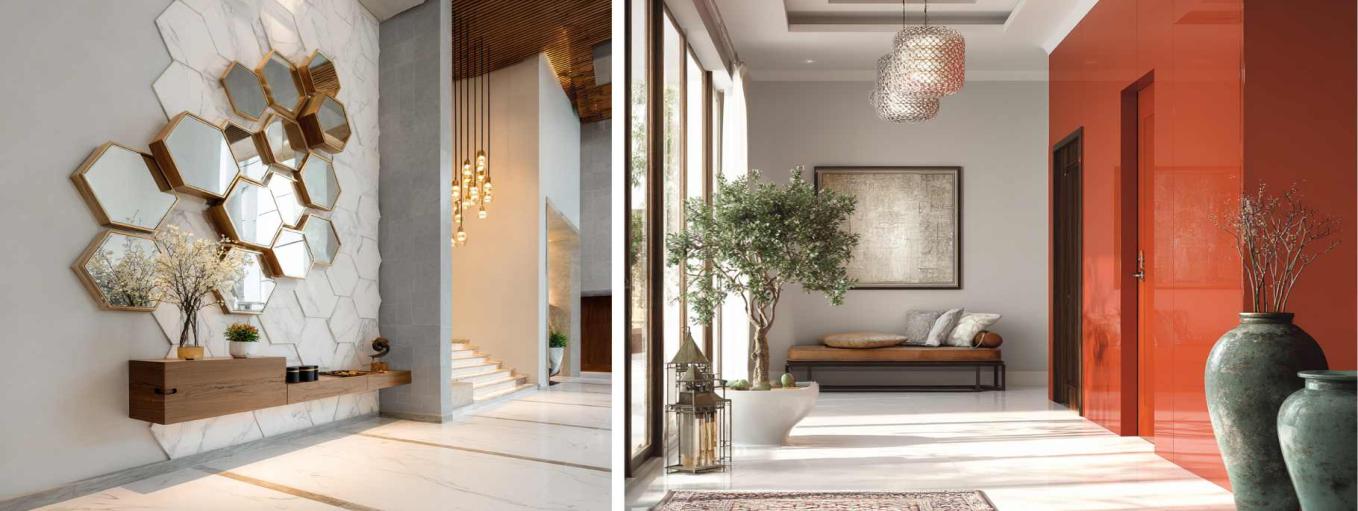 Mirror Mosaics and Lacquered Glass Wallpanelling