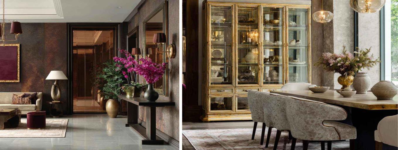 Tinted mirrors and Vintage pieces with modern materials